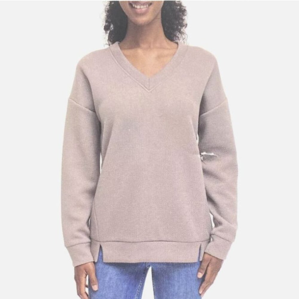 Marc New York Women's V Neck Long Sleeve Textured Top, Taupe S